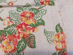 Vintage Flour Feed Sack Fabric Cream w Orange & Green Flowers Nosegays 32×42″