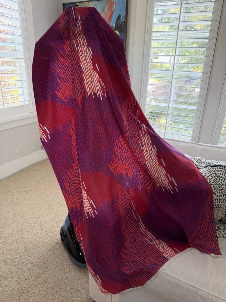 100% Silk Vibrant Red , Purple & White Abstract Fabric 1 Yard 56″ Wide