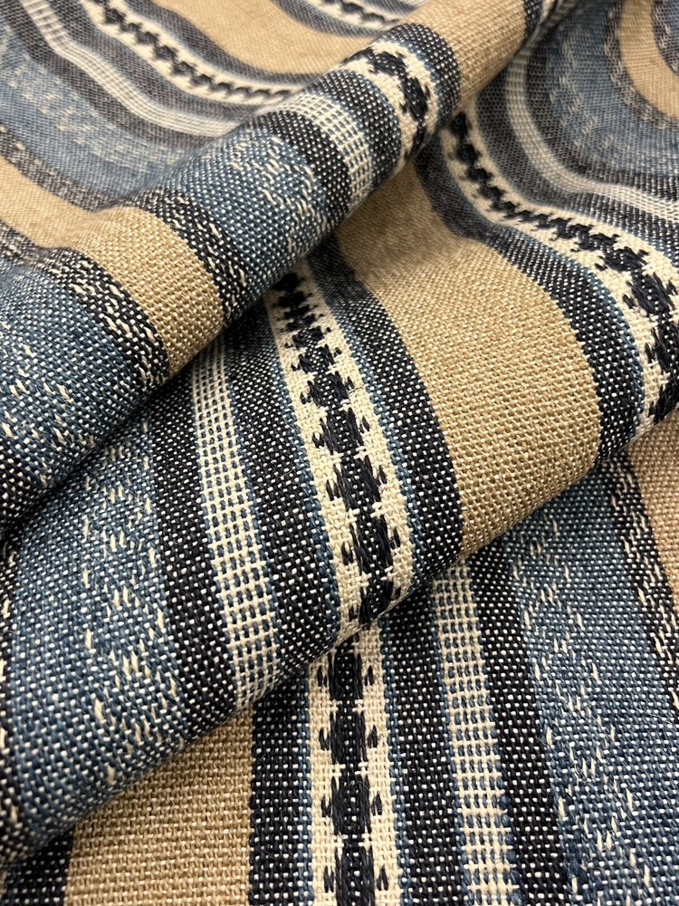 Cowtan & Tout Woven Jute Stripe Fabric- Dalton Stripe Sand Teal 6.75 yd 11313-02