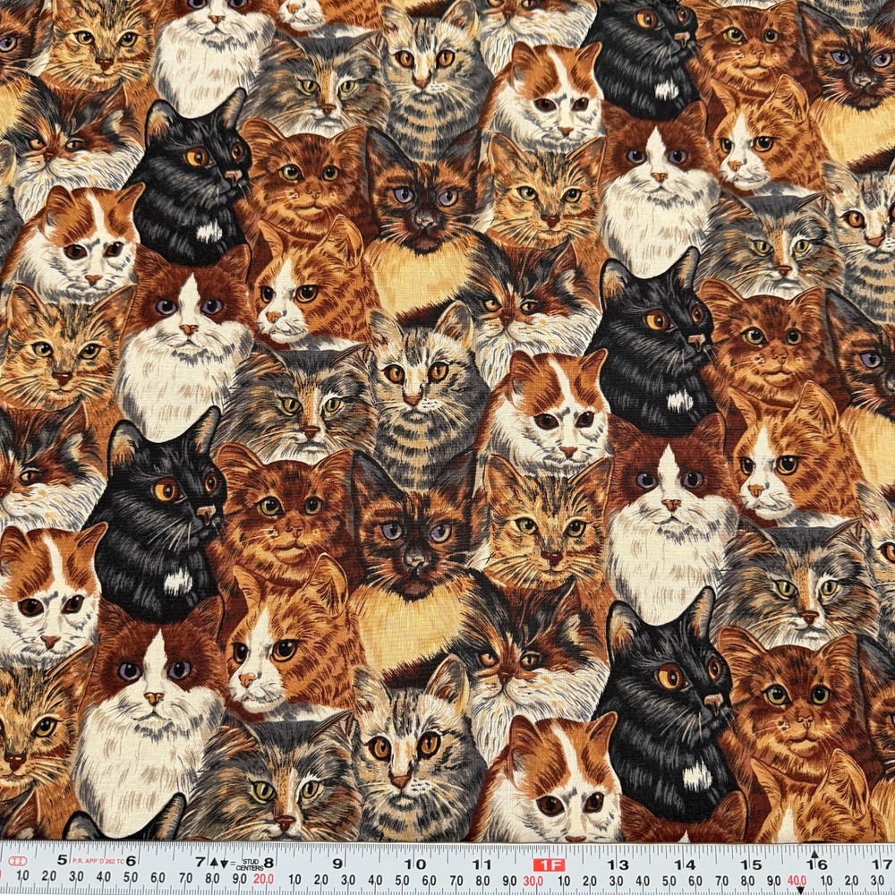 Vintage Robert Kaufman Felines Cats Cotton Fabric by the HALF YARD 18″ x 44″