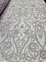 Lavender Beaded Lace Fabric with Victorian Damask Embroidery – Sold by the Yard