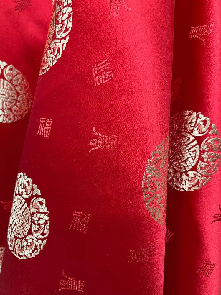 Charley RED GOLD Chinese Luck Brocade Chinese Satin Fabric by the Yard – 10152