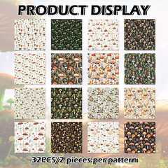 32 Pcs Mushroom Fabric Squares Forest Plants Cotton Fabric Bundles Small Mushroo