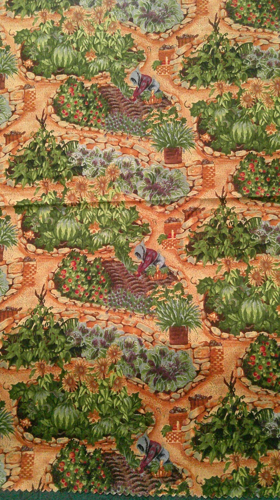 Fabric Red Rooster “Japanese Garden” Dark Country Colors Brown Green Prpl $2.75