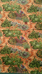 Fabric Red Rooster “Japanese Garden” Dark Country Colors Brown Green Prpl $2.75