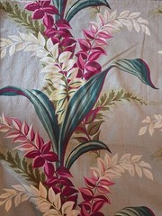 MCM Vintage Barkcloth Leaves 2 Pc 79Lx 45 Multi Red Green Ivory Grey