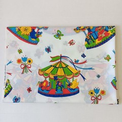 1977 Pattern Rights White Primary Colors Carousel CottonPoly Fabric 2.5yd x 44″
