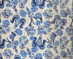 100% Cotton Woven Novelty Fabric Porcelain Animal Skulls By The 1/4 Yard 9×56