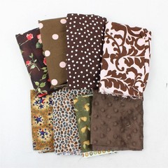 Mixed Lot of 8 Brown Pink Green Fabric Scraps DIY Quilting Crafting
