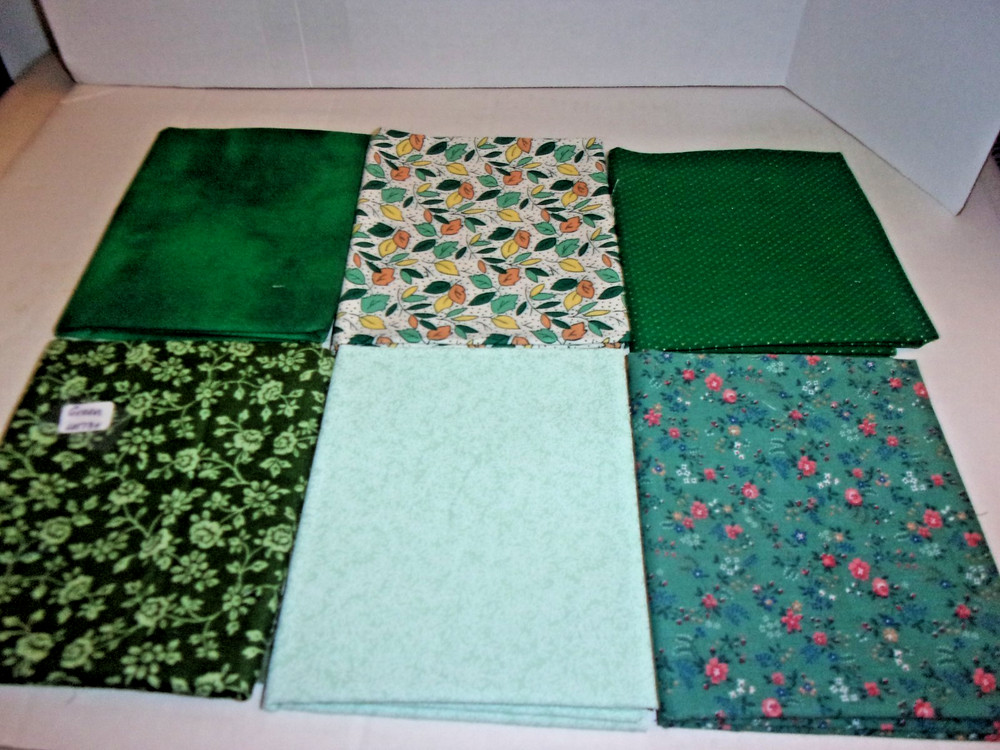 VINT/NEW (6) SHADES OF GREEN FQ’S Cotton/Quilt/Sew/Craft Fabric18 X 22 LT134