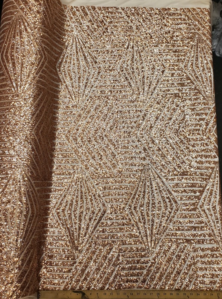 Blush Geometric Sequin Fabric on Mesh 2 Way Stretch “BombShell Sequins”