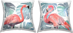 Tropical Pink Flamingo & Monstera Leaves Throw Pillow Set by Annie Warren