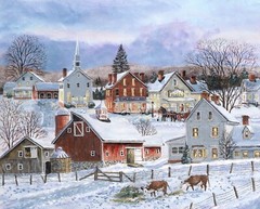 Pine Valley Snowy Village Digitally Printed Fabric Panel 36″ x 44″