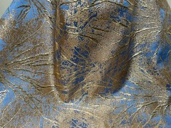 Blue Gold Jacquard Metallic Brocade Fabric 58” Width Sold By The Yard