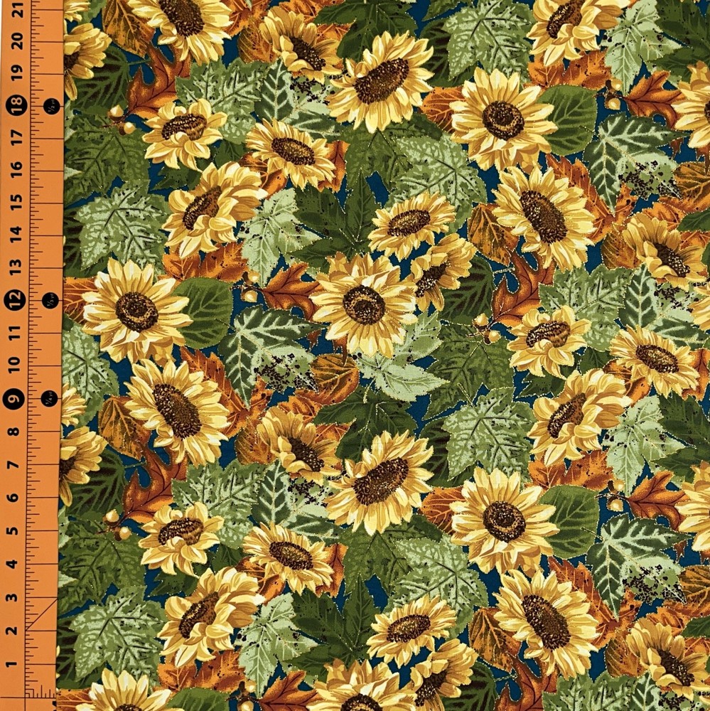 Fabric Traditions | Fall Packed Sunflower & Leaf With Gold | YARD