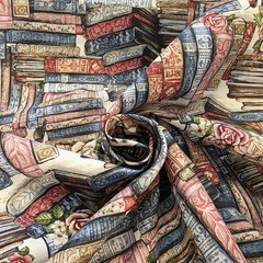“Prose & Poetry” from ‘Tea & Poetry’ Books & Roses Cotton Shirting from Camelot