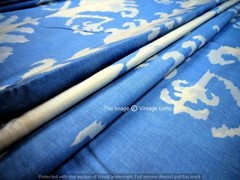 5 Yard Indian Hand Block Ikat Print Pure Cotton Dress Running Fabric Blue White