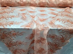 Fabric by The Yard Copper Lace Floral Sequin Metallic Cord Scallops