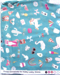Soft Cotton Green Fabric w Rainbow Unicorn Swan Multi-color Sz 36×44″w