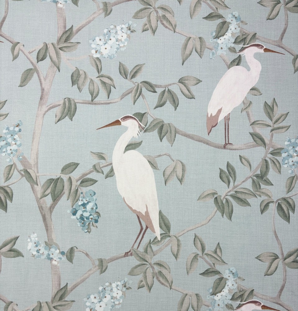 COVINGTON HERON MINERAL BLUE BIRD FLORAL MULTIPURPOSE LINEN FABRIC BY YARD 55″W