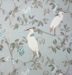 COVINGTON HERON MINERAL BLUE BIRD FLORAL MULTIPURPOSE LINEN FABRIC BY YARD 55″W