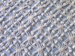 Coastal Vtg Chenille Bedspread Fabric Blue White Wedding Ring Pop Design 24×18″