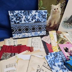 Junk Journal Lot 1Lb Ephemera Card Ribbons Book Page Fabric Button Craft Collage