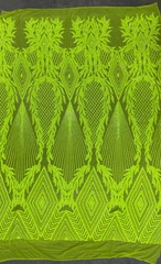 Francesca NEON YELLOW GREEN Vines and Diamonds Pattern Sequins on Mesh Lace Fab