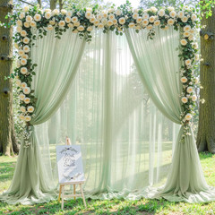 Sage Green Wedding Arch Draping Fabric, 2 Packs 29″ X 20FT Sheer Fabric Arch Dra