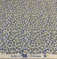 “Go Girl” Ovals & Polka Dots Fabric Remnant By Top Drawer Blue Green And White