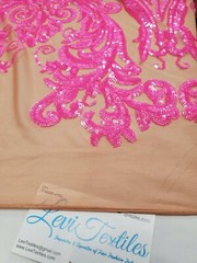 Iridescent Neon Fuchsia/Nude Hourglass Design Stretch Spandex Mesh Sequin Fabric