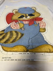Vintage Spring Mills Racoon Fabric Cut Sew Pillow Panel 7515 Overalls With Flaws