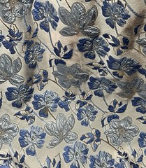 Blue White Gold Floral Metallic Brocade Fabric 58” Width Sold By The Yard