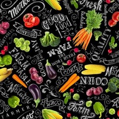 Garden Kitchen Fabric BTY, Vegetable Chalkboard, Food-CD1981-Black