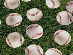Fabric Baseball on Green grass on KAUFMAN Cotton 1/4 Yard 3347