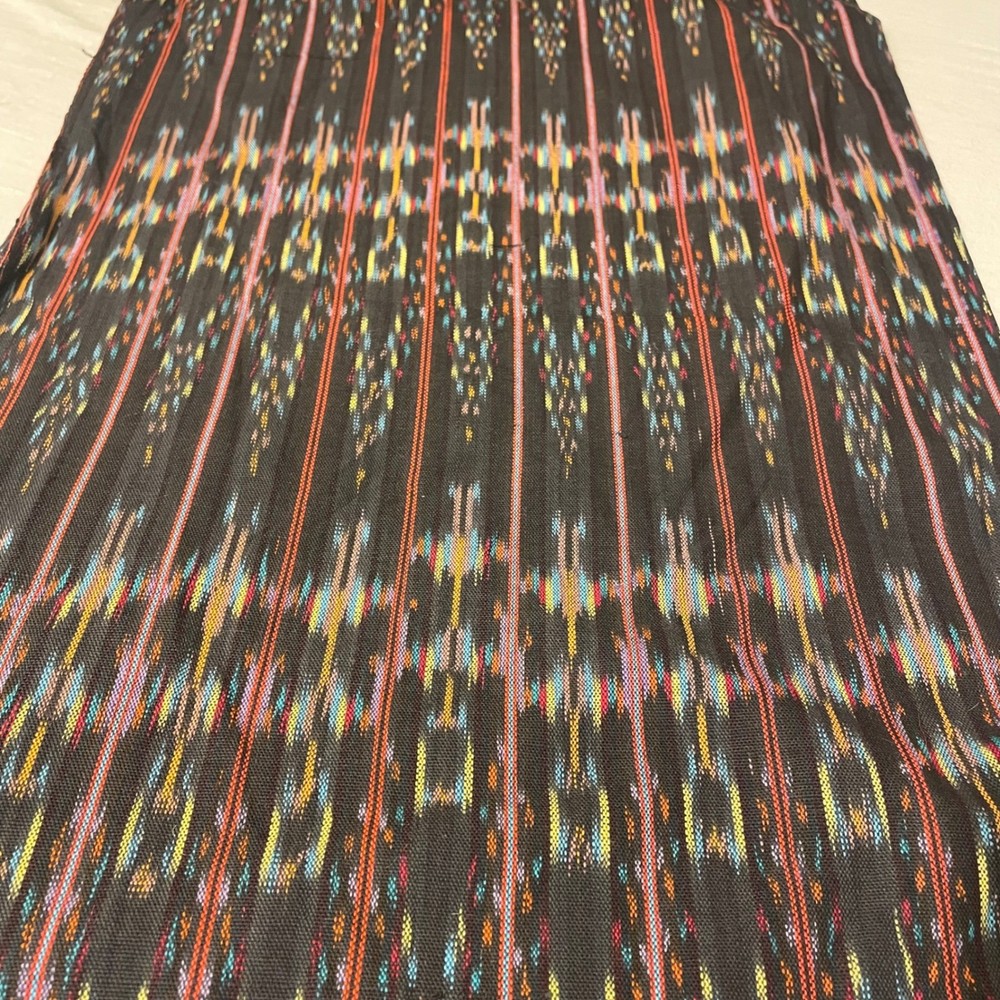 Guatemalan Ikat Woven Cotton Fabric Textile Pattern Black Multi Color 36″ NEW