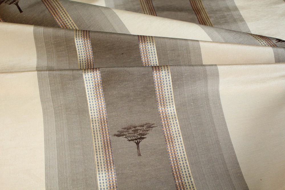 Serengeti Stripe, a silk and linen woven high-end decorator material in neutrals