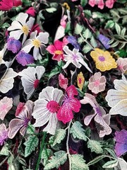 Multicolor Embroidery Pink Yellow 3d Floral Lace Fabric 50” W 1 Yard Black MESH