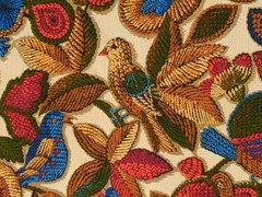 Vtg Mid Century Upholstery Fabric JCPenney Bird Floral Blue Batik Twill BTY NEW