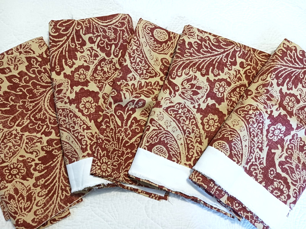 Lauren Ralph Lauren Deep Red & Cream-Tan Heavy Cotton Fabric Damask Print 5 Pcs