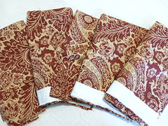 Lauren Ralph Lauren Deep Red & Cream-Tan Heavy Cotton Fabric Damask Print 5 Pcs