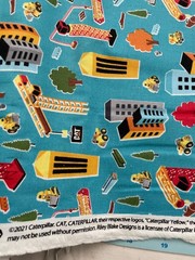 Riley Blake Construction Cranes and Sky Scrappers Cotton Fabric on Blue bt1/2 yd