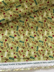 Henry Glass Hat On A Cat Fish & Bone Green Cotton Fabric By The Yard