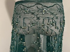 Green Silver 3D Fringe Beaded Sequins Embroidery Lace Fabric 50” Width 1 Yard