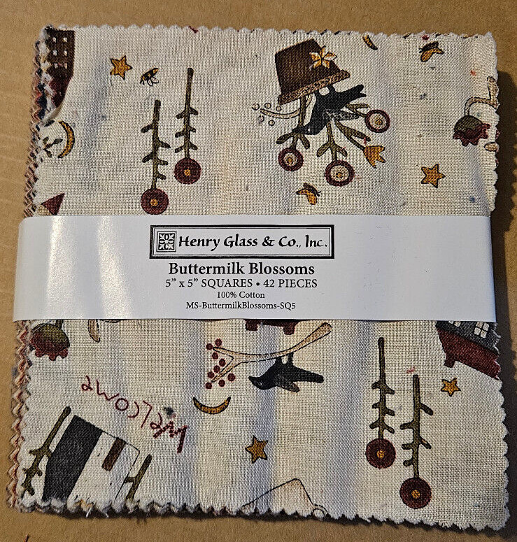 Henry Glass Buttermilk Blossoms Charm pack 5″ x 5″ Squares 42 pieces