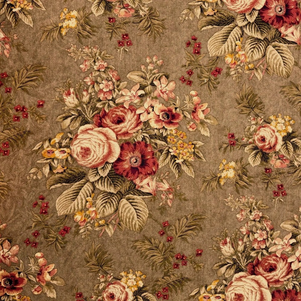 Vintage Richloom Floral Cotton Jacquard OLIVE Green Drapery Pillow Fabric BTY