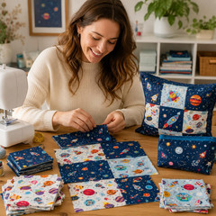 Galaxy Fabric Squares 5 X 5 Inch, 42 Pcs Cotton Charm Pack Fabric for Quilting,