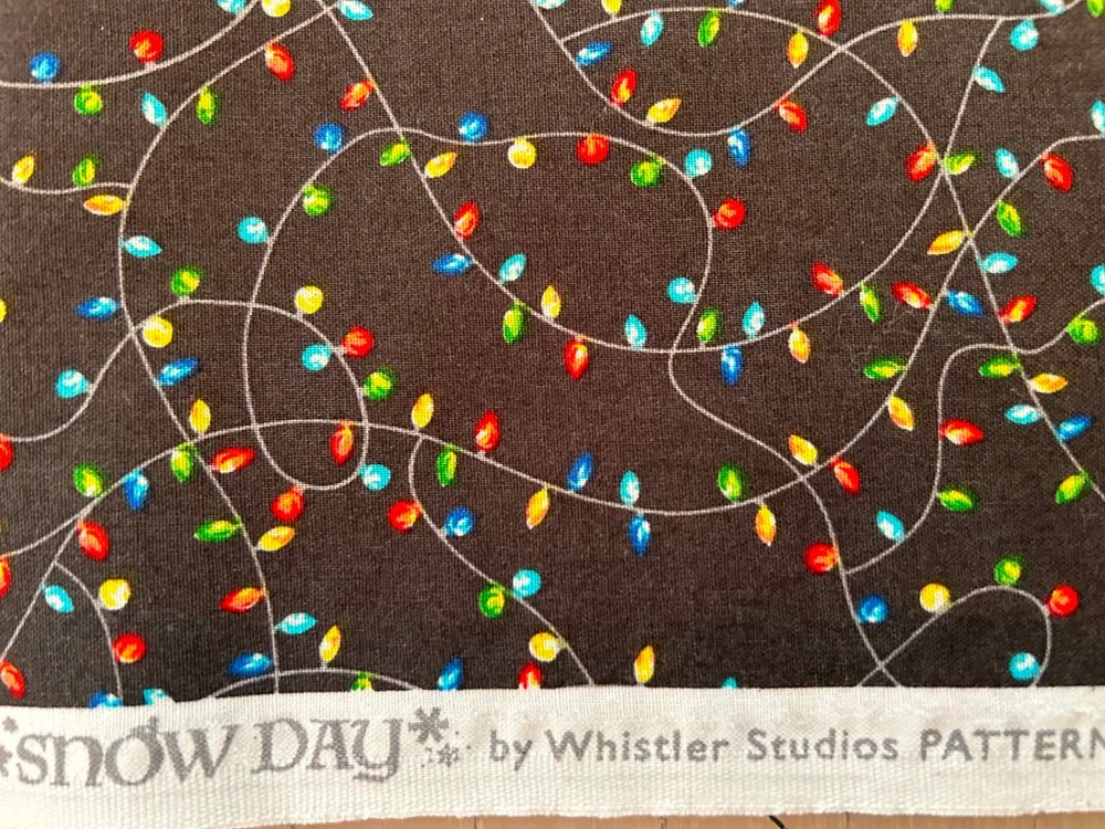 Black Christmas Lights Print Cotton Fabric Whistler Studios Windham 27×40″ F133