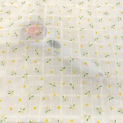 Vintage Semi Sheer Flocked Florals Yellow Hearts Cotton Blend Fabric 3 yards
