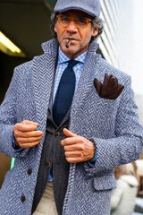 Blue Chevron Tweed Suiting Fabric